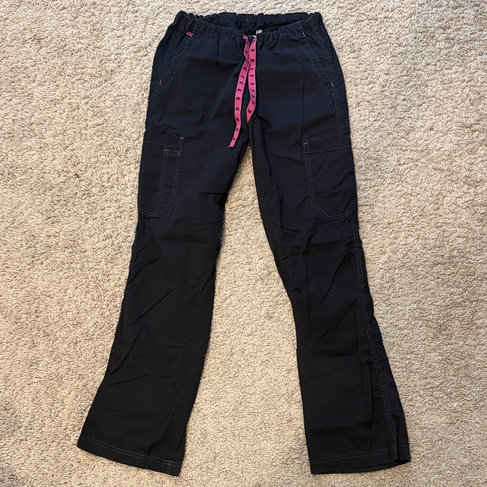 Black MC2 scrub Cargo Pants with Pink Drawstring